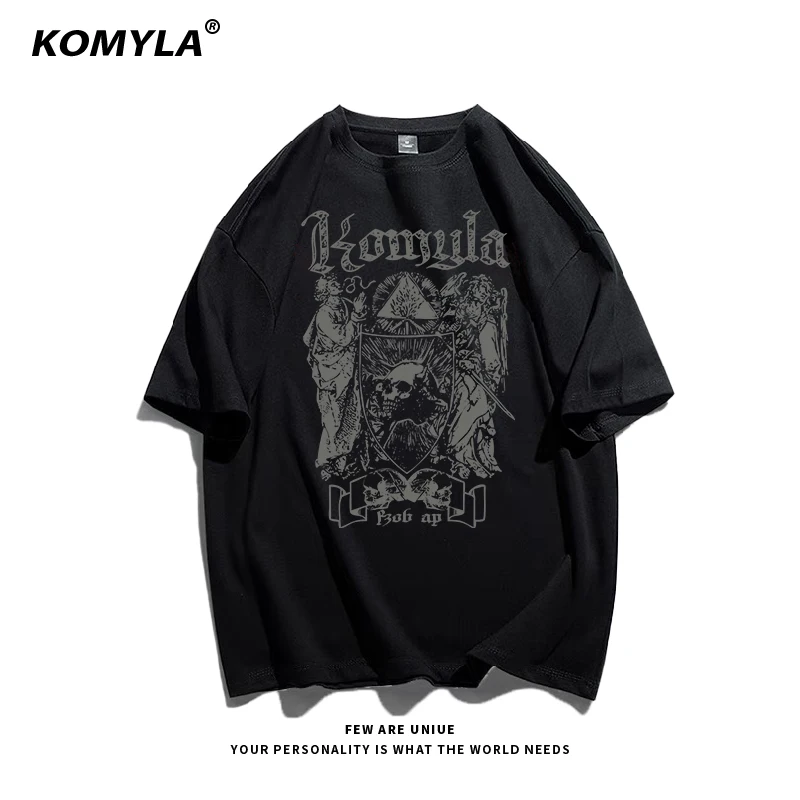 Camiseta gótica de manga corta para mujer, 100% algodón, Calavera funeraria oscura americana, hip hop Punk explosiva, Top Unisex de calle, Instagram