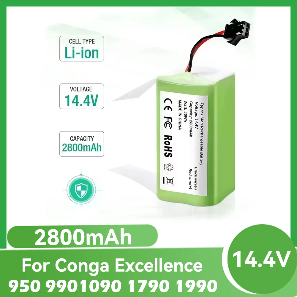 

New 14.4V 2800mAh Replacement Battery for Conga Excellent 990 1090 1790 1990 Deebot N79S N79 DN622 Robovac 11 Tesvor X500