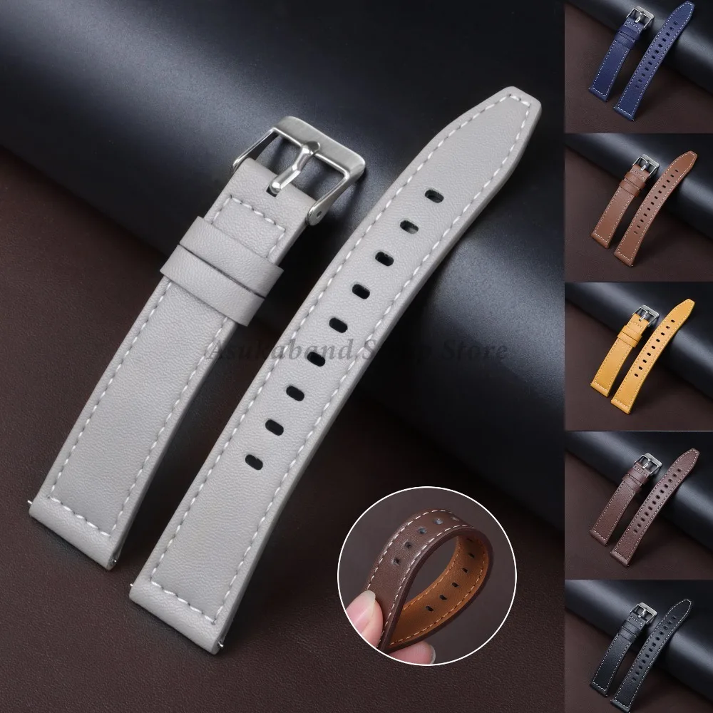 20mm 22mm Soft Leather Watchband for Seiko Strap for Huawei Watch GT3/2 Vintage Wristband Men Women Quick Release Bracelet Band