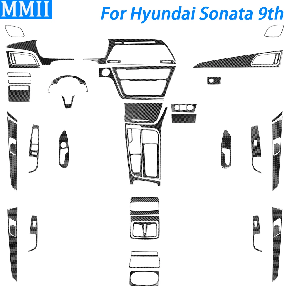 For Hyundai Sonata 9th 2015-2017 Carbon Fiber Gear Shift Window Lift CD Storage Box Panel Suit Car Interior Decoration Sticker