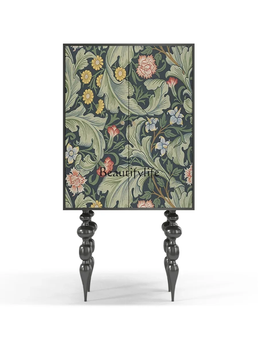 *French Vintage Style Curio Cabinet American Light Luxury Solid Wood Storage Mid-Ancient Household High-Leg Chest of Drawers