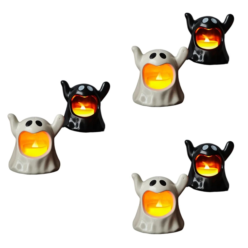 

6PCS Halloween Ghost Decor Battery Operated LED Candles Flameless Candles For Halloween Room Table