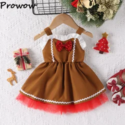 Prowow Baby Christmas Dresses Sleeveless Brown Dress For Girls With Sequin Bows Newborns My First Christmas Baby Costumes 2025