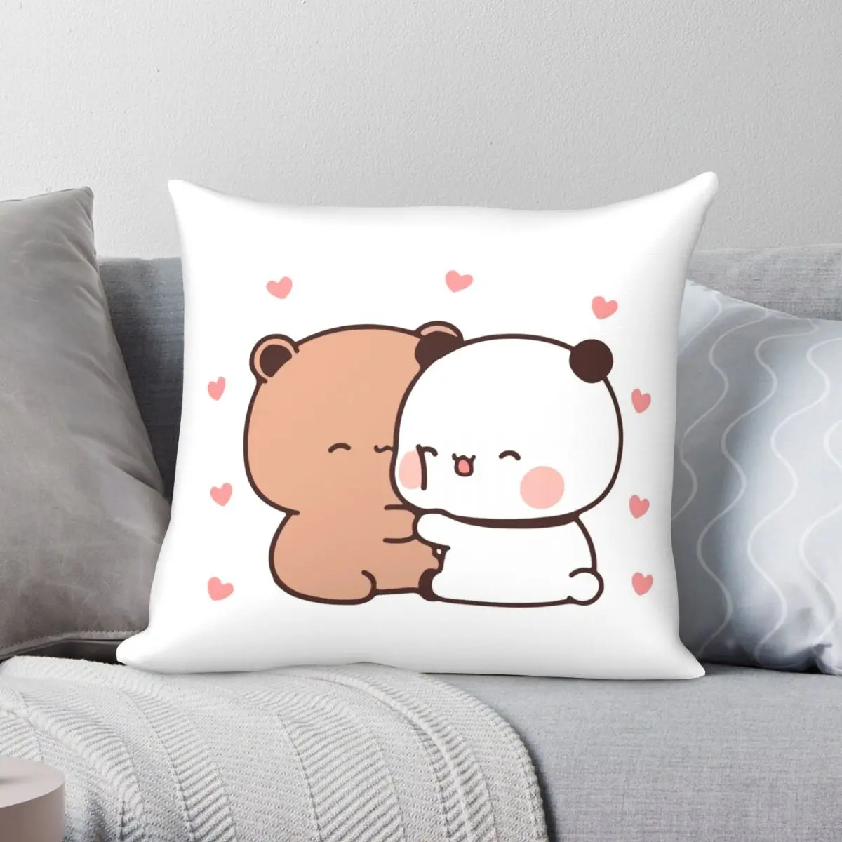 

PANDA BEAR HUG Bubu And Dudu Pillowcase Polyester Linen Velvet Printed Zip Decor Pillow Case Home Cushion Cover