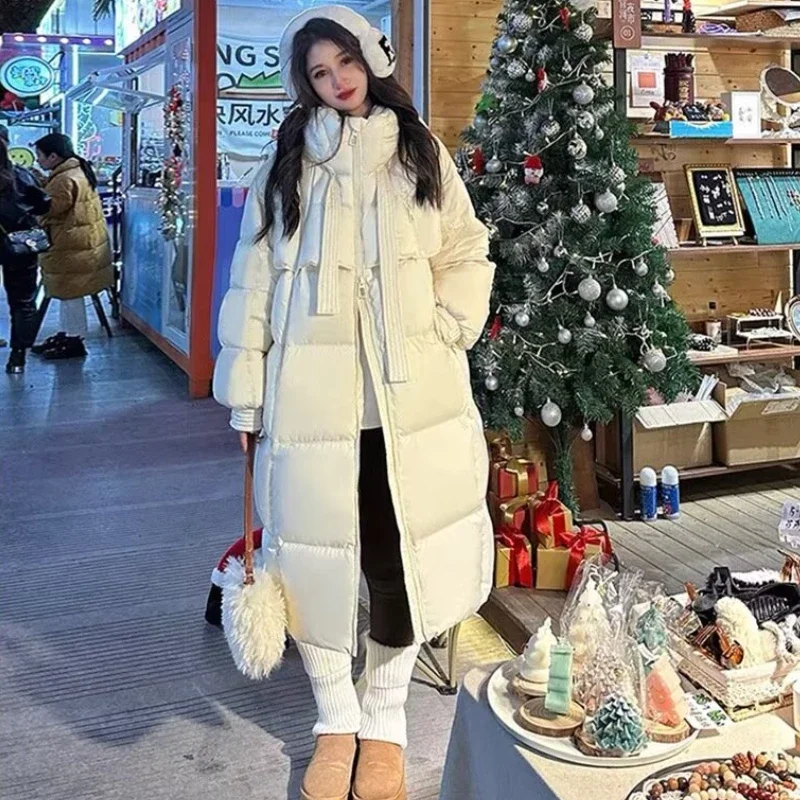 Hooded Thicken Long Parkas Women Winter Loose Warm Coat Simple Ulzzang High Street Office Lady Casual All-match Daily Soft Mujer