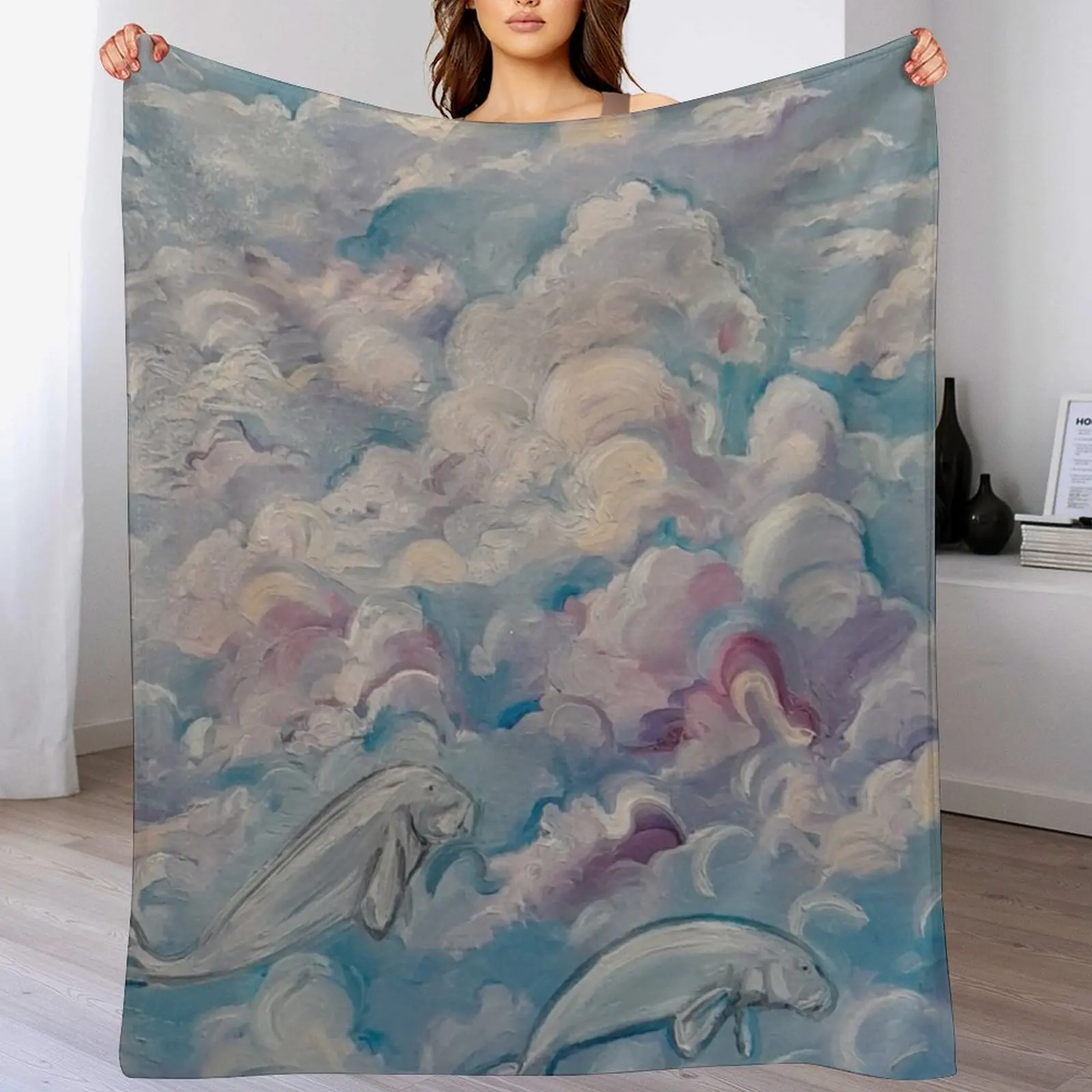 Manatee Sky Throw Blanket for sofa Retros Picnic Blankets