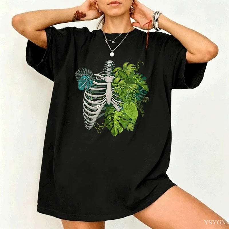 Skeleton Plant Body T-shirt Women Men Funny Plant Lover T Shirt Plant Mom Tee Funny Graphic T Shirts Cotton Short Sleeve Clothes