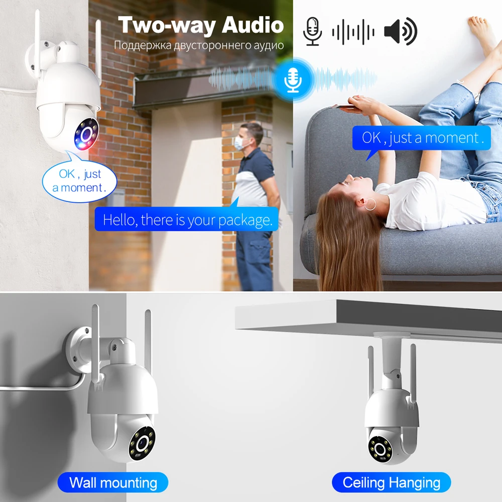 Techage 8CH 5MP WiFi PTZ Camera System H.265 Smart AI Security Set Two-way Audio Humanoid Auto Tracking Colorful Night Vision