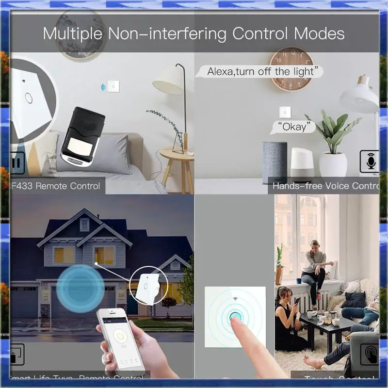 Wifi Smart Interruttore Della Luce RF433 Nessun Cavo Neutro Singolo Fuoco Vita Intelligente Tuya App di Controllo Per Alexa Google Casa 220V EUAS59-