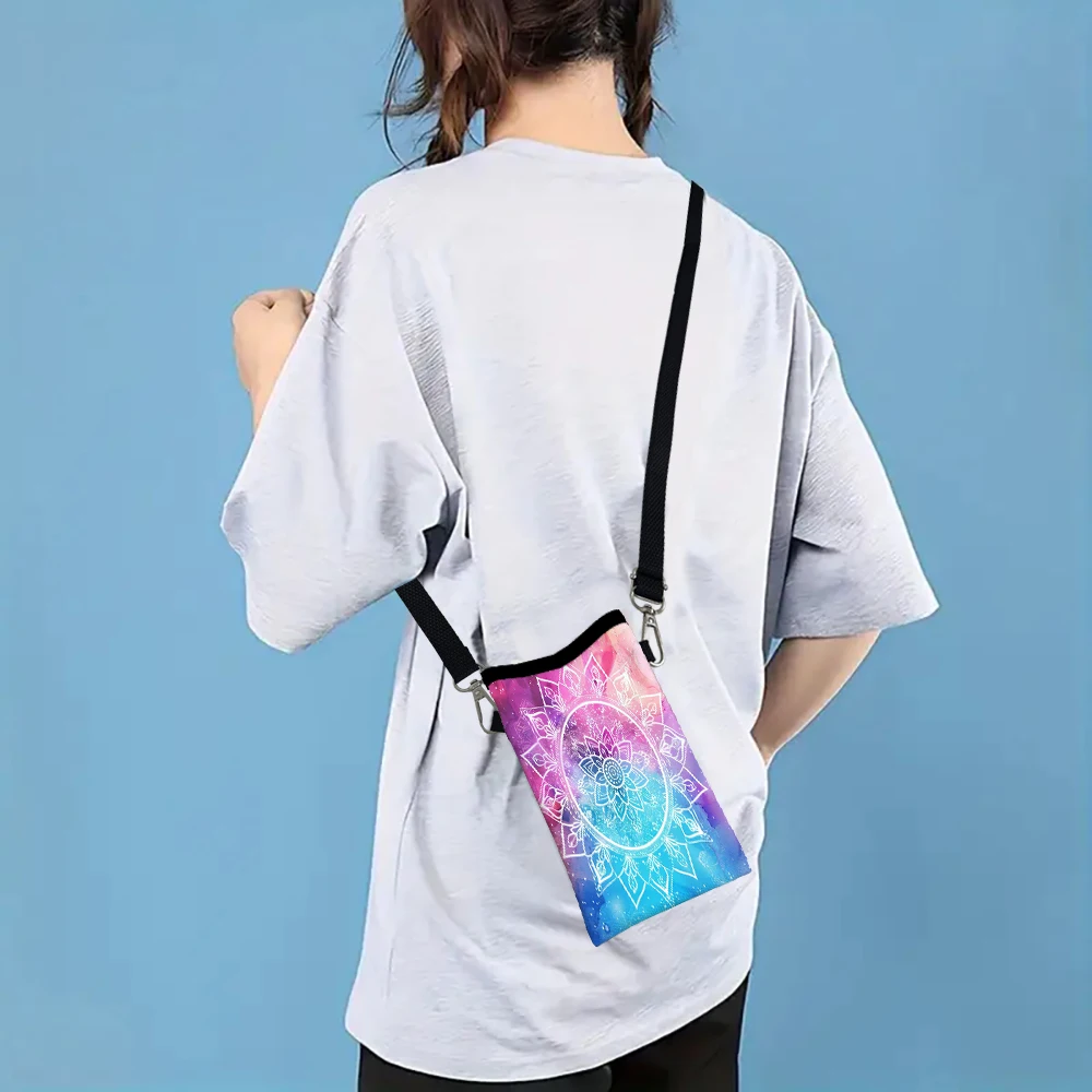 

Painting White Mandala on A Colored Background PhoneBag Adjustable Detachable Strap DesignedCrossbodyConvertibleShoulder Bag2.11