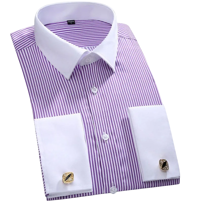 Camisas de vestir con puños franceses para hombre, camisa Formal de negocios de manga larga con gemelos, esmoquin para fiesta, boda, cuello italiano