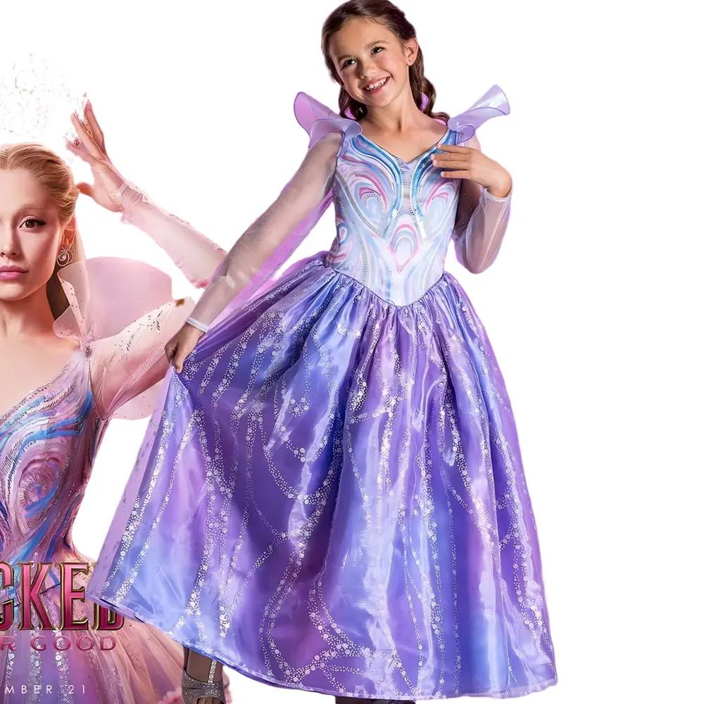 Süßes böse Kleid mit Farbverlauf, lila Zauberer-Kostüm, Glinda-Party, Geburtstag, ausgefallenes Gehrock, Mädchen, Halloween-Film, Rollenspiel-Bekleidung, 2–12 Jahre