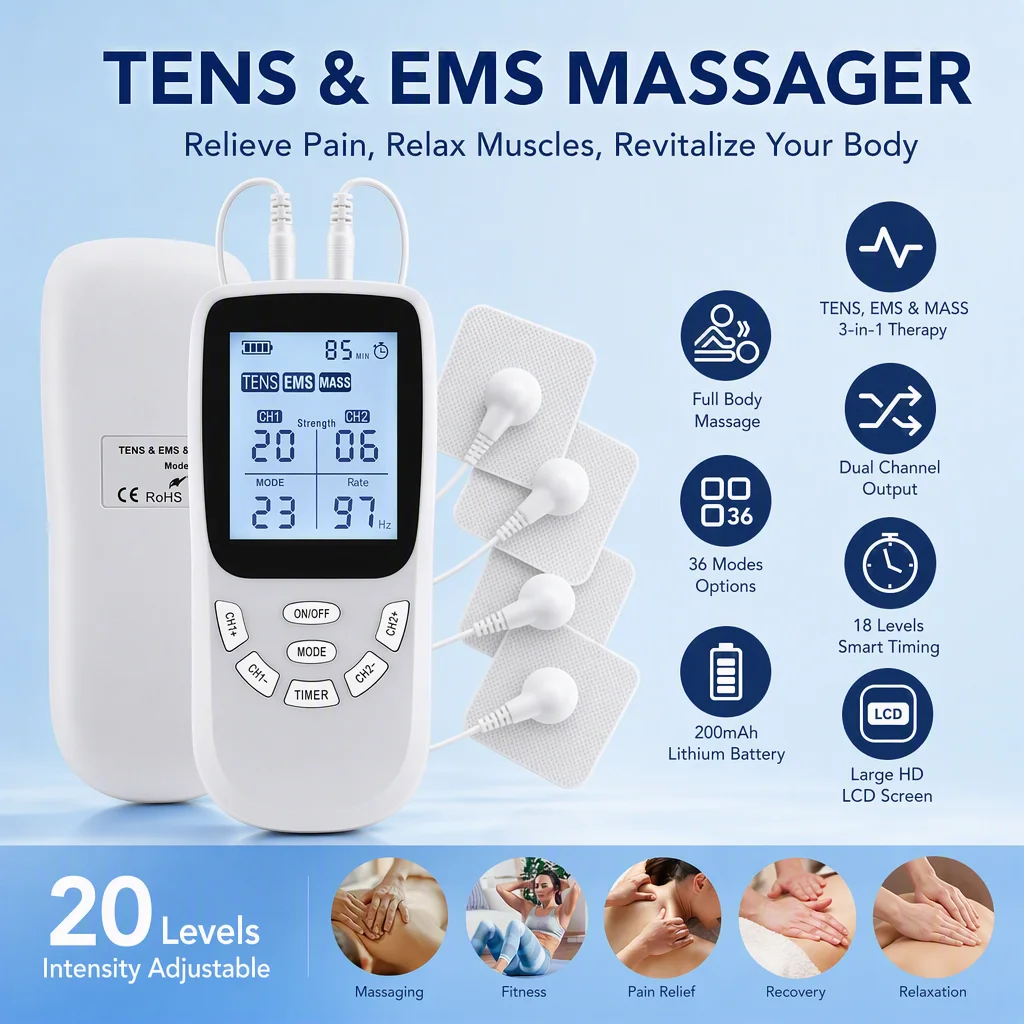 Upgrade 36 Modes Tens Muscle Stimulator EMS Full Body Massaging Patches Back Waist Knee Digital Tool Muscle Relax Massager