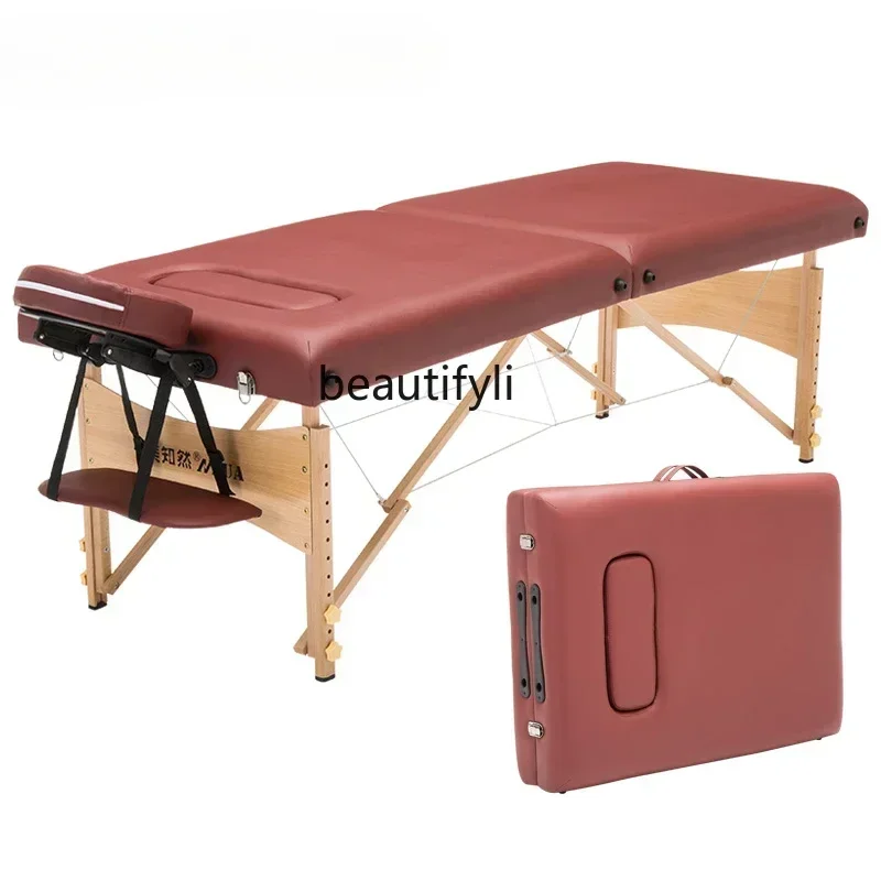 

xxqFacial Bed Folding Massage Bed Portable Solid Wood with Hole Tattoo Embroidery
