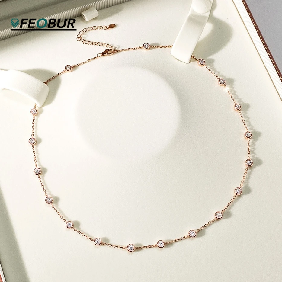 2cttw 3mm Bezel Moisssanite Necklace for Women 925 Sterling Silver Round Bubble Diamond Choker NeckChain Certified Jewelry Party