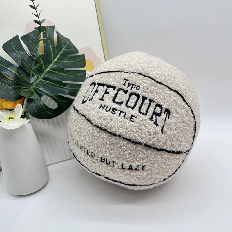 Offcourt Basketball Pillow, Basketball Shaped Pillow Teddy Fleece Embroidered Basketball Throw Pillow Fuzzy Plush Toy