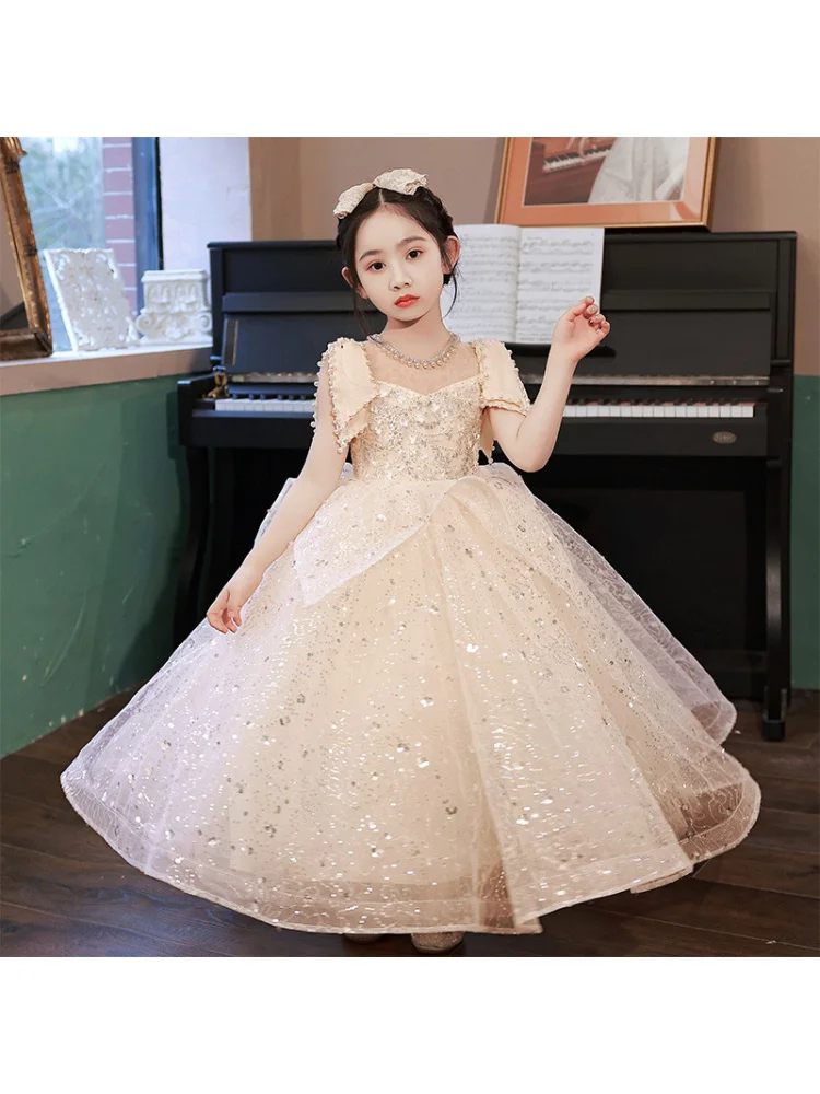Catwalk Dress Girls Evening Dress Princess Dress Flower Girl Puff Gauze Little Host Children's Piano Performance Dress Spring