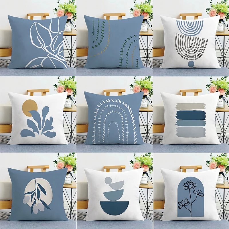 

Blue Simple Print Decorative Pillowcase Bedroom Living Room Square Cushion Pillowcase