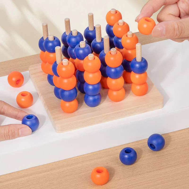 Wooden Toy Gobang 3D Connect Four In A Row 4 Beads In Line Board Brain Game Wood Pillar Bead Chess Boy Girl Friend Birthday Gift