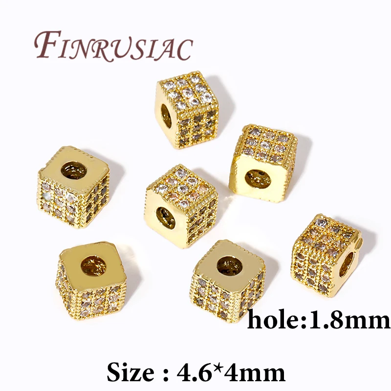 18K Gold Plated Brass with Zircon Square Spacer Beads For Bracelets DIY Jewelry Making Supplies,Separators For Beads