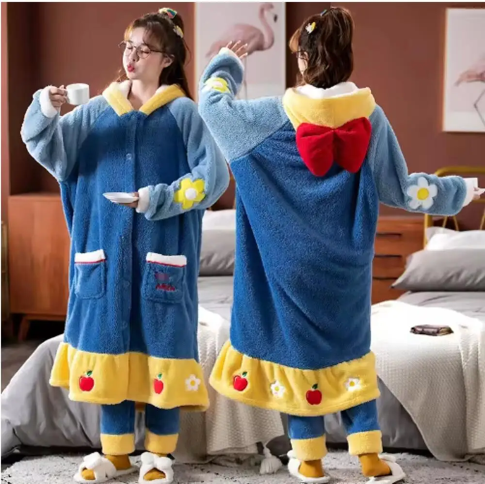 

Snow White Princess Kigurumi Pajama Set Winter Lady Cosplaly Nightgown Home Suit Hooded Cartoon Nightdress Pijama