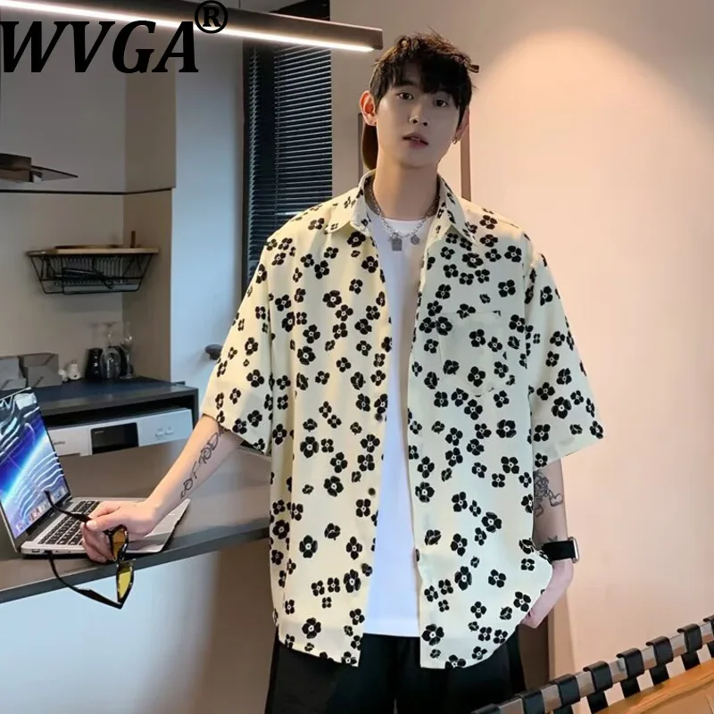 

WVGA Summer New Floral Printed Shirt For Men's Trendy Short Sleeved Niche Chic Casual Patterned Turn-Down Collar Tops Ins W21436
