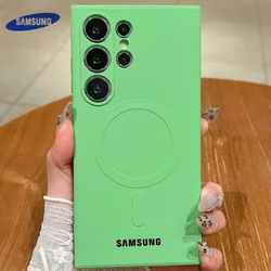 Silicone líquido de luxo para magsafe caso magnético para samsung galaxy s25 s24 s23 s22 ultra plus s21 fe macio tpu capa logotipo completo