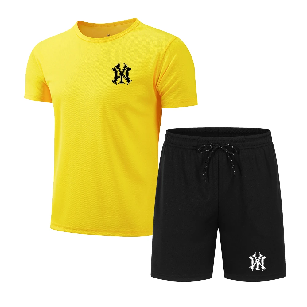 Chándal de manga corta para hombre, Conjunto de camiseta y pantalones cortos, ropa de marca para correr y gimnasio, moda de verano, 2024