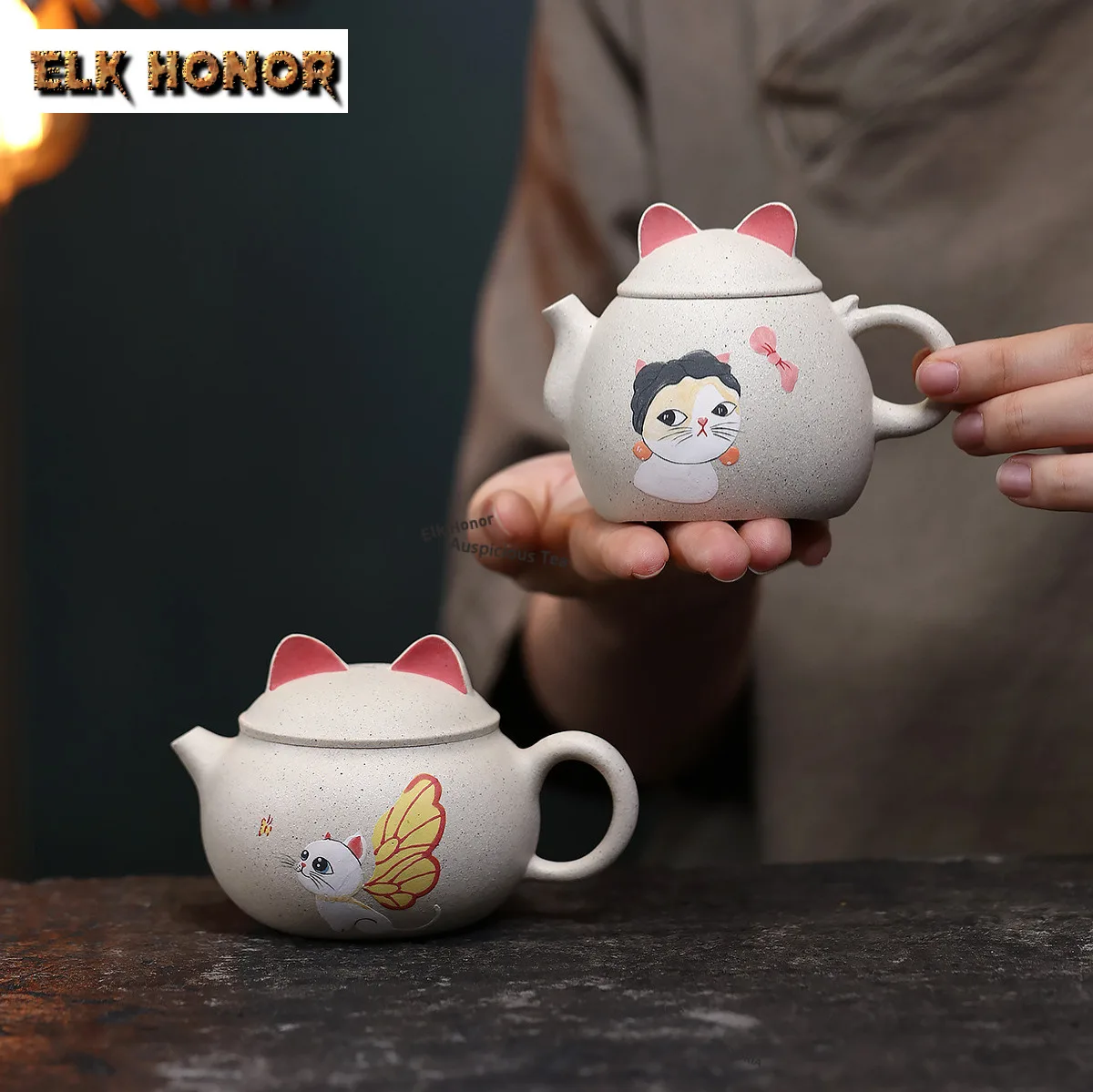 160ml Yixing Purple Clay Teapots Handmade Kitty Ears Pot Raw Ore White Jade Section Mud Kettle With Filter Chinese Zisha Teaset