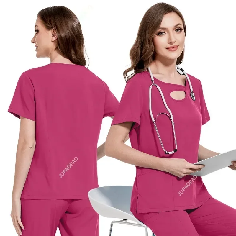 Uniformes médicos de spandex e estiramento para mulheres, Conjuntos de enfermagem, Hospital Scrubs, Enfermeira e uniforme escolar, Novo Design