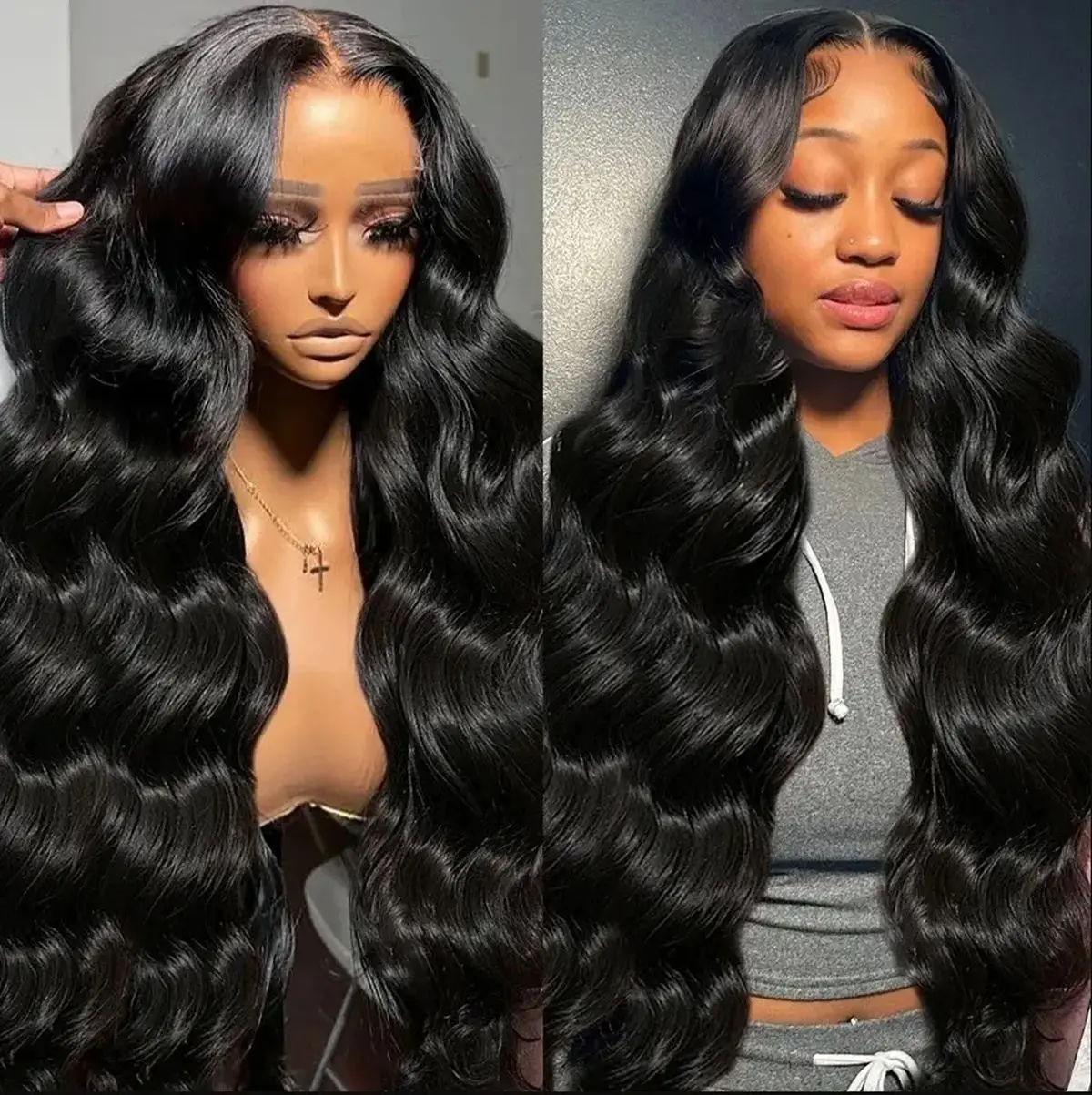 250 Density 30 40 Inch Loose Wave Black Color Synthetic Soft 13x6 13X4 HD Body Wave Lace Frontal Wig For Black Women Prepucked Bleach Knots Glueless Wig Daily Party view 4