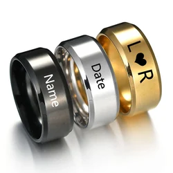 Personalized Stainless Steel Engrave Titanium Ring Customized Name Date Texts Signature Handwriting Men Women Unisex Ring Gift