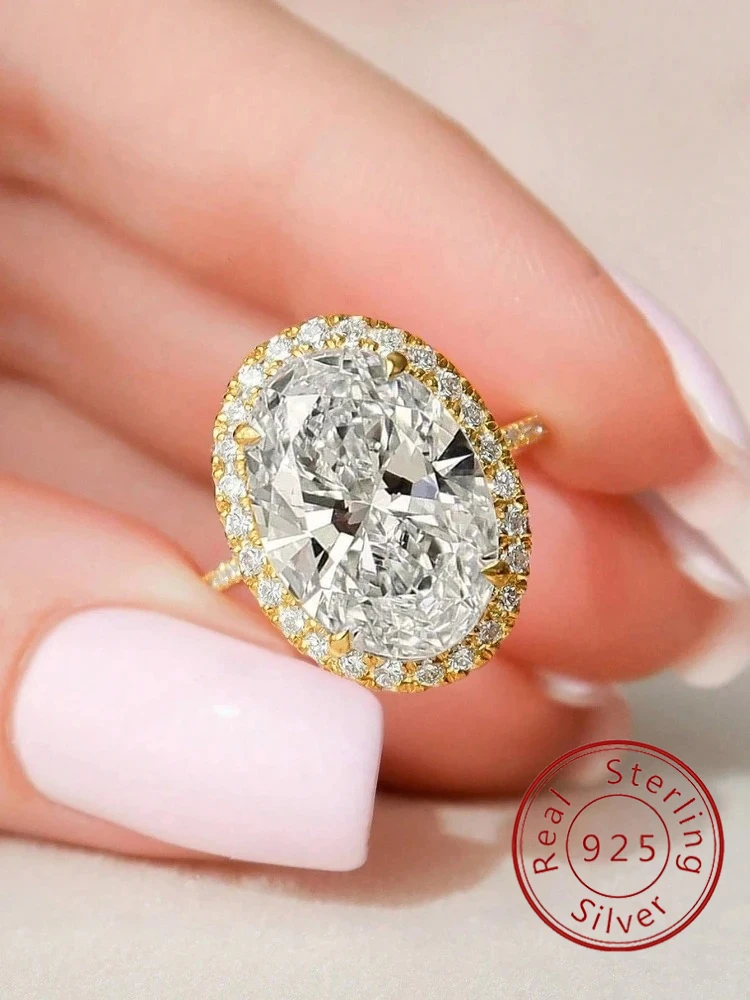 925 Sterling Silver Fashion Oval Shiny Full Zircon Ring For Women Match Daily Outfits Party Luxury High Quality Fine Jewelry