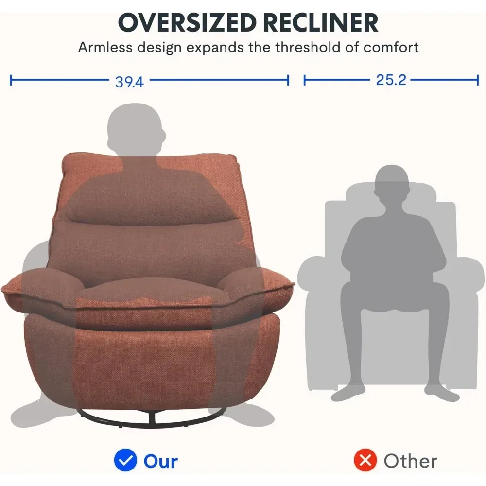 Living Room Chair for Adults 350 LBS, Oversized Swivel Rocker Recliner Chair W/Adjustable Backrest Side Pockets