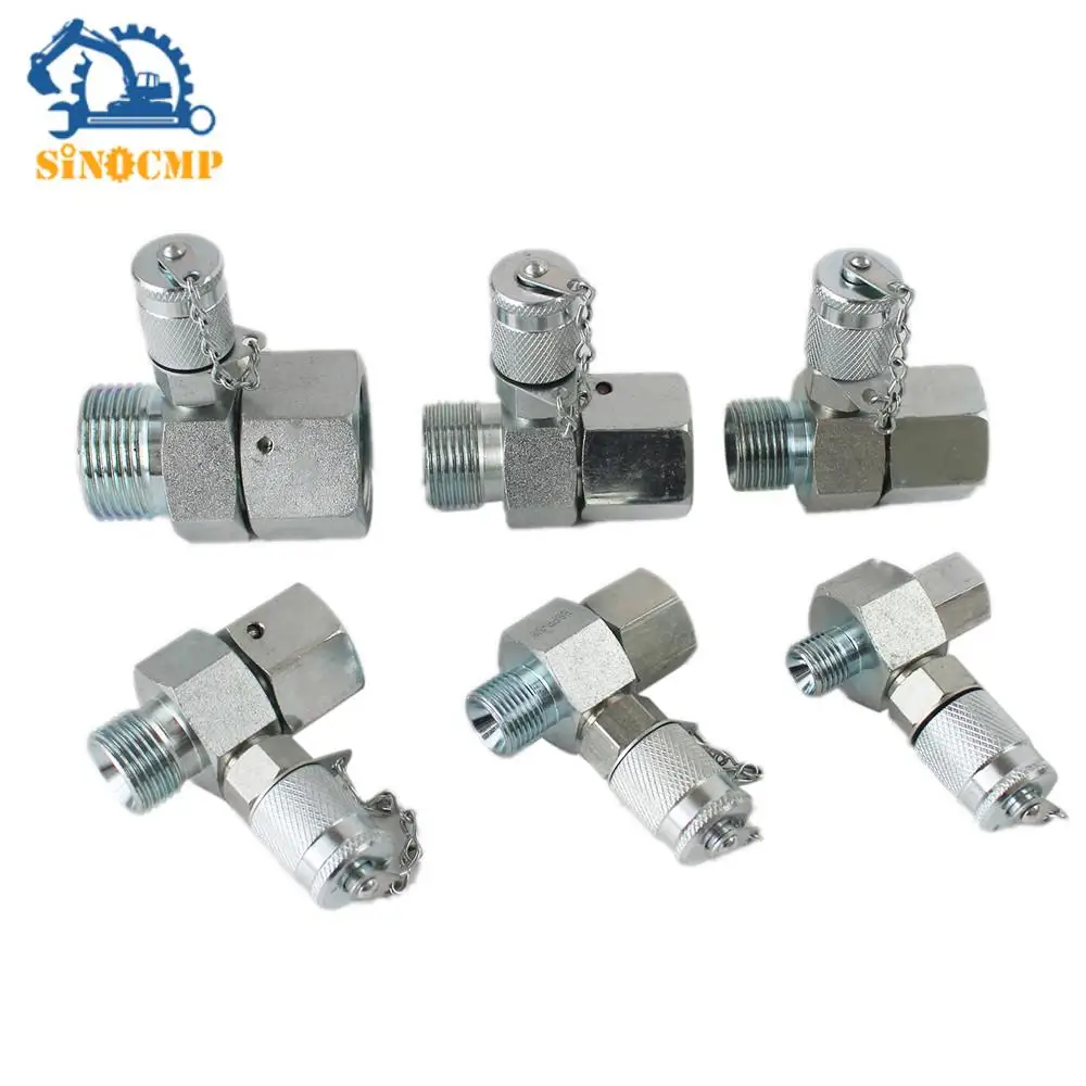 6pcs Hydraulic Swivel Run Tees Tester Coupling Set Hydraulic Tee Connectors for Excavator Construction Heavy Duty Machinery