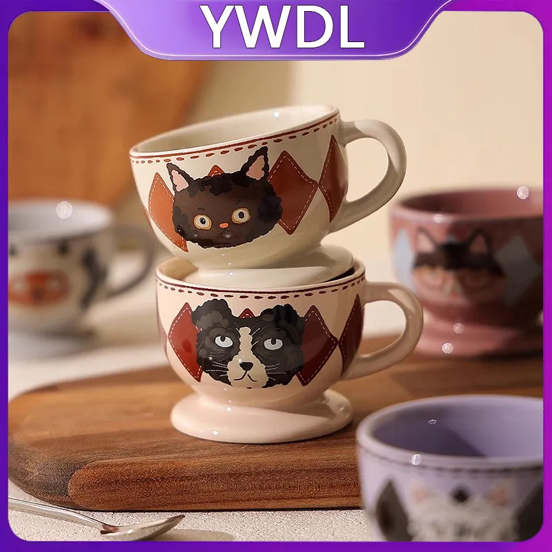 

Mini Italian Espresso Cup 100ml Ceramic Coffee Mug Heat Resistant Milk Latte Handle Cup Cartoon Cat Dog Couple Teacup Gift