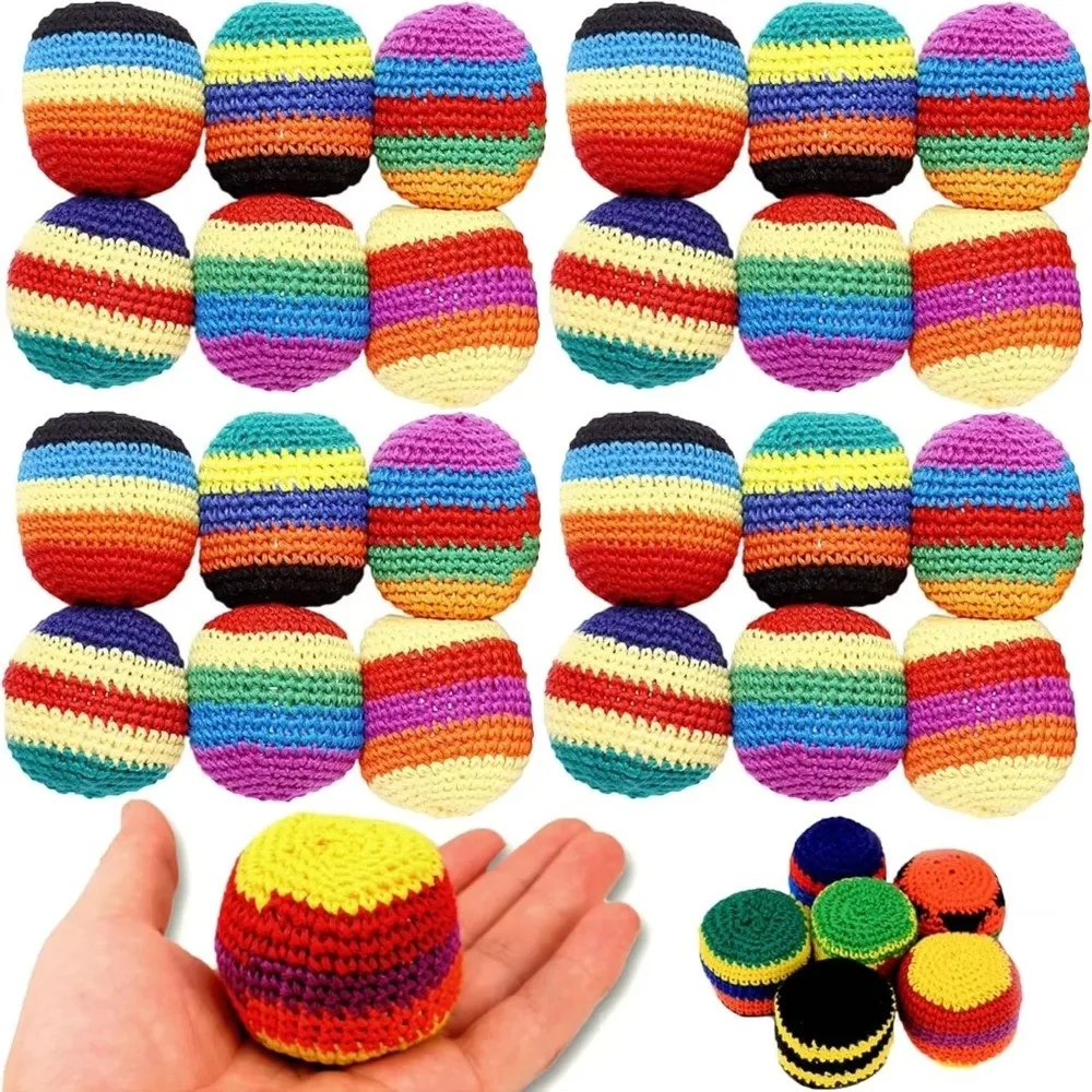 1/3/6/12Pcs Durable Handmade Knitted Footbag Sacks Geometric Pattern 5cm Foot Bag Crochet Balls Random Color Multicolored