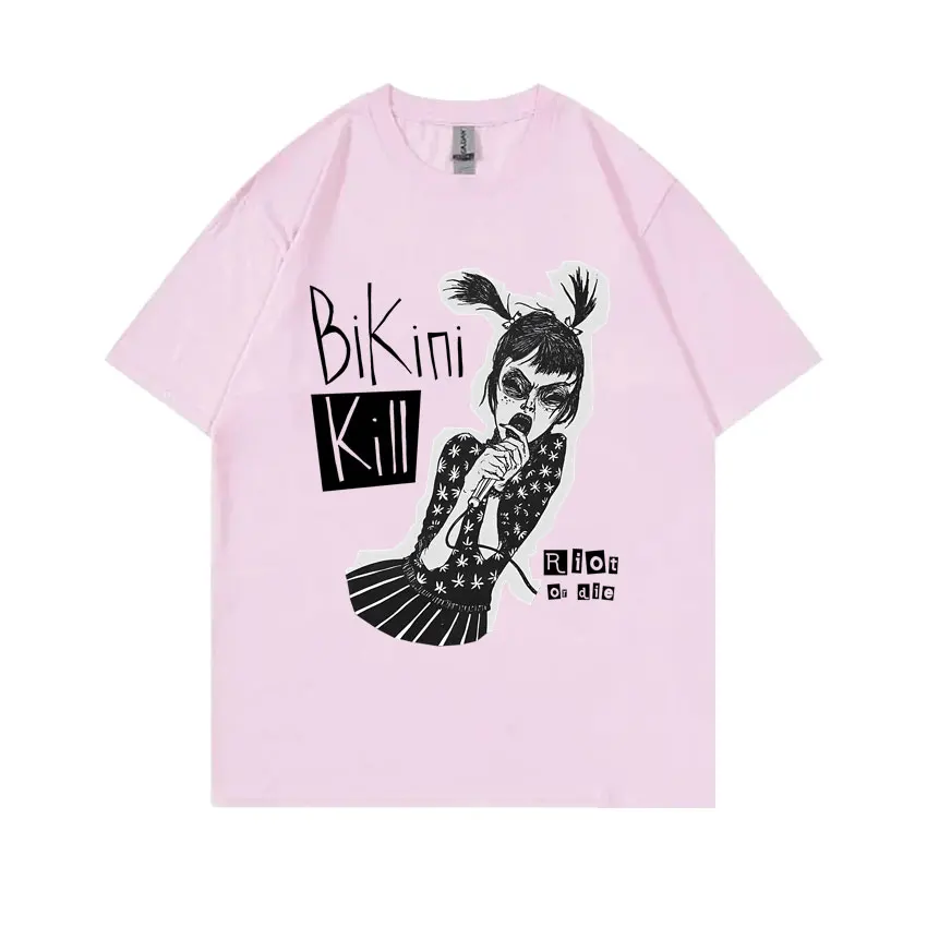 Vintage Punk Rock Bikini Kill Graphic Print T-shirt Riot Grrrl Kathleen Hanna T Shirt Men Women Summer Crewneck Oversized Tshirt