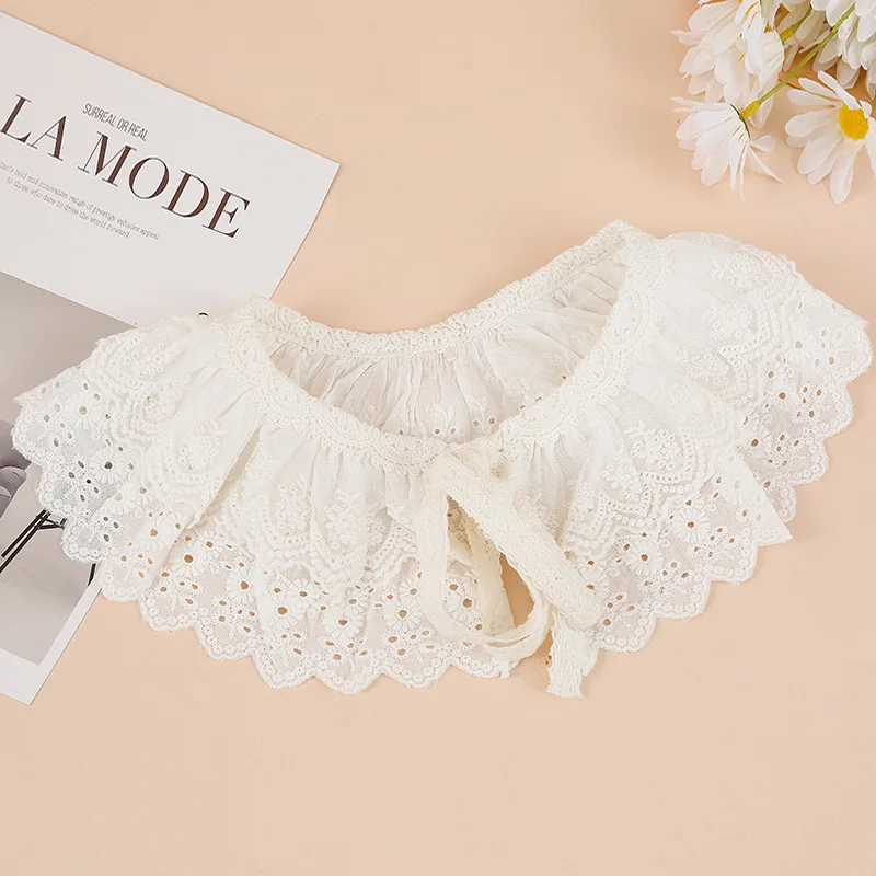 

Vintage Womens Shirt Embroidered Floral Fake Collar White Shawl Doll False Collar Decorative Shirt Collar Detachable Shawl