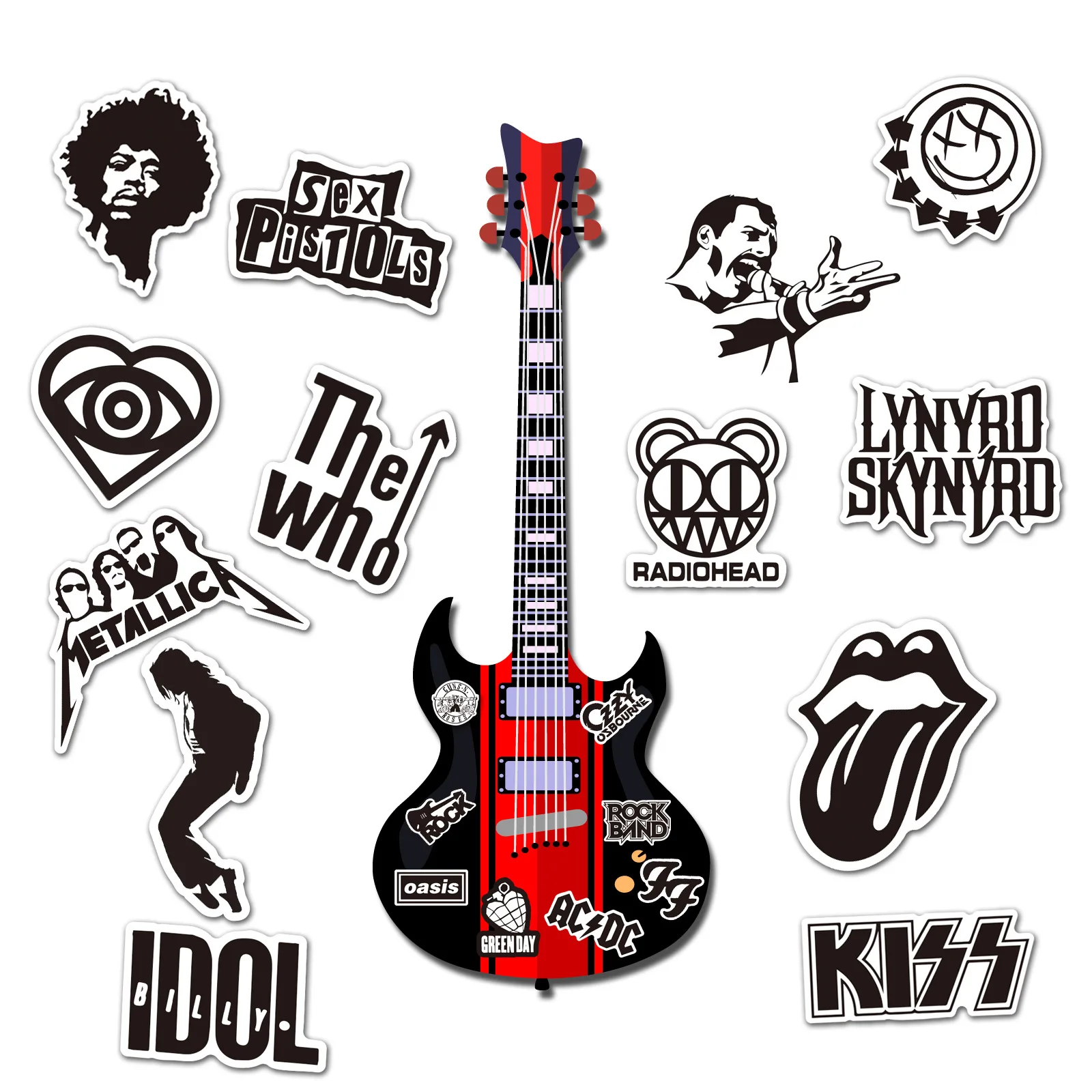 10/30/50/100Pcs ROCK Band Cartoon Graffiti Stickers Hand Account Trolley Case Motorcycle Mix and Match Stickers Wholesale Toys