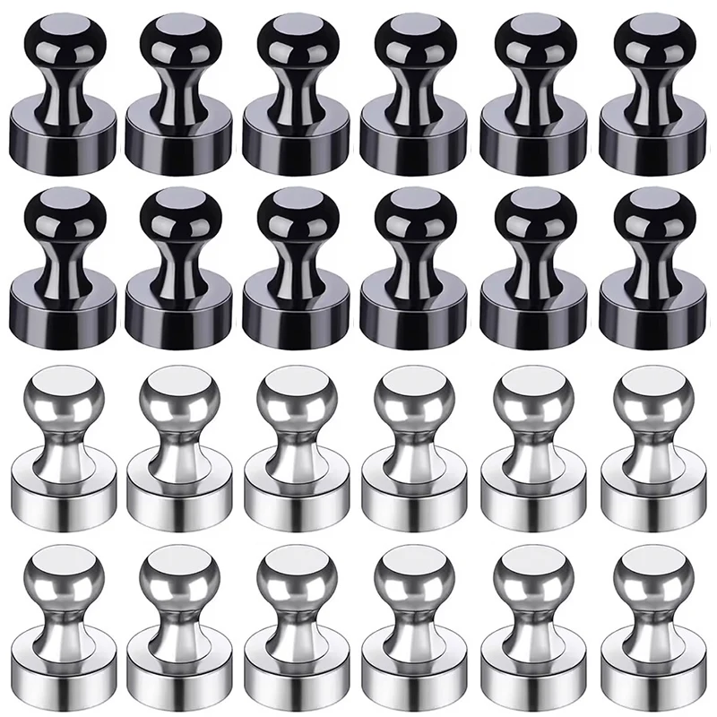 Silver Black 12mm Super Strong Neodymium Magnet Powerful Magnetic Push Pins for Refrigerator Whiteboard Office Kitchen Map Photo