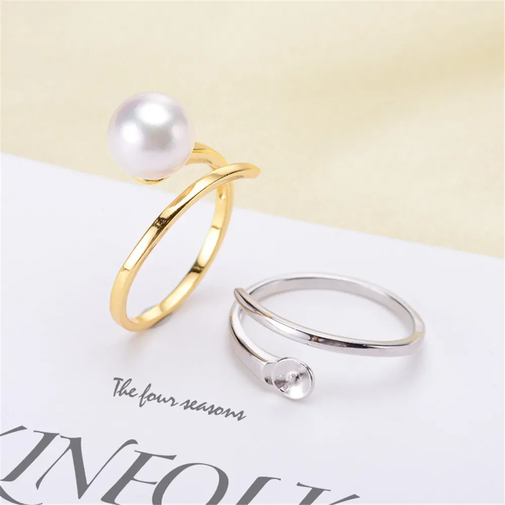 Solid S925 Sterling Silver Pearl Ring Setting For Women DIY Handmade Adjustable Ring Material Fine Jewelry Accessories SJ001