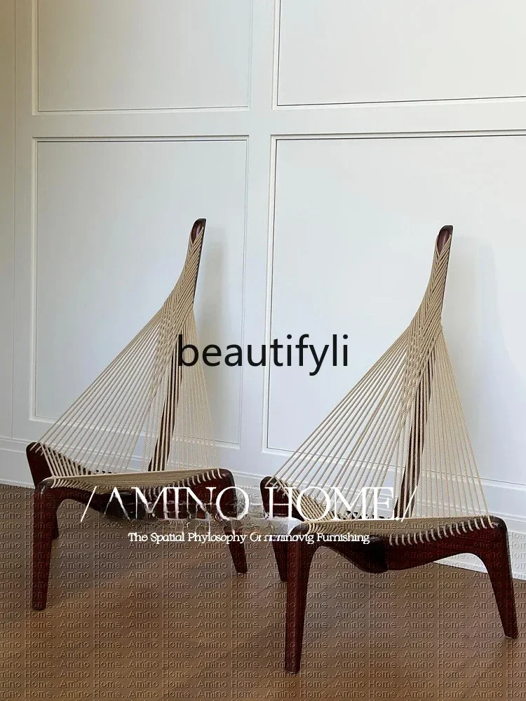 

ss C Medieval harp chair rattan chair household French retro style decoration wabi-sabi rattan chair
