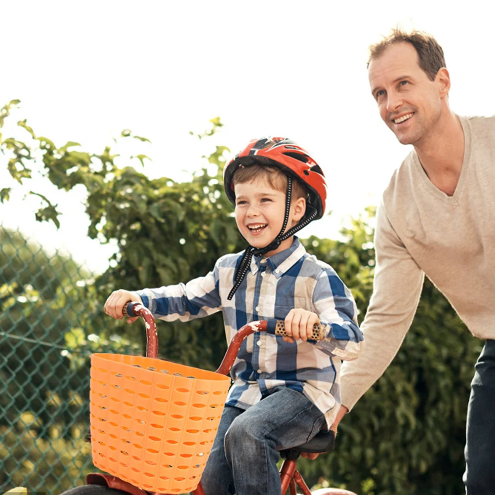 

1Set Plastic Bike Basket Orange Front Woven Storage Basket for Child Bicycle Scooter Handlebar Decor Functional Accessory