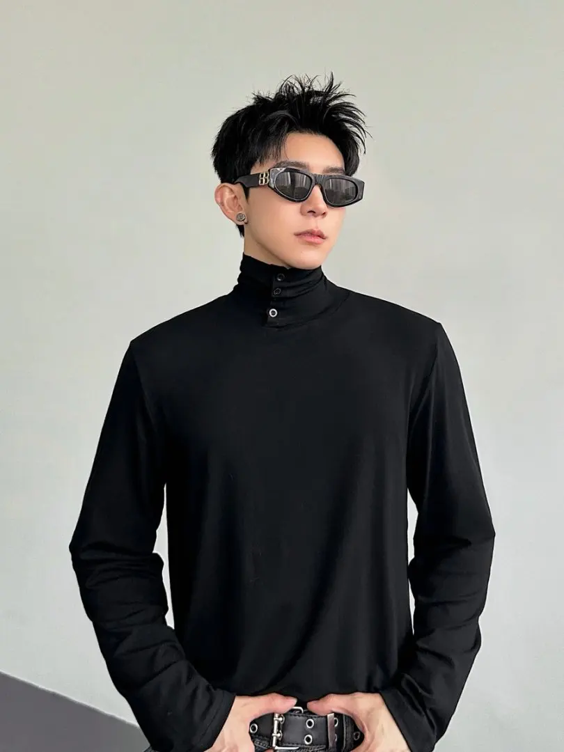 

Мужской трикотажный джемпер с высоким воротником, повседневный, приталенный, из хлопка, с длинным рукавом, на пуговицах, мягкий и удобный