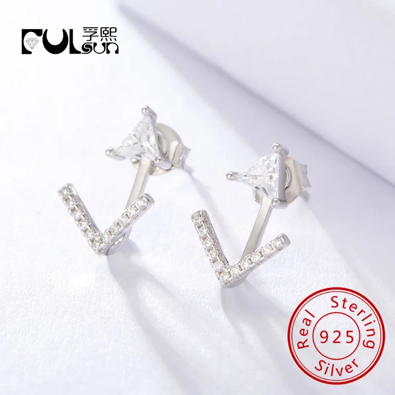 Fulsun Rear Mounted Small Gold Arrow Stud Earrings Pendientes Plata 925 Cubic Zirconia Geometric For Female