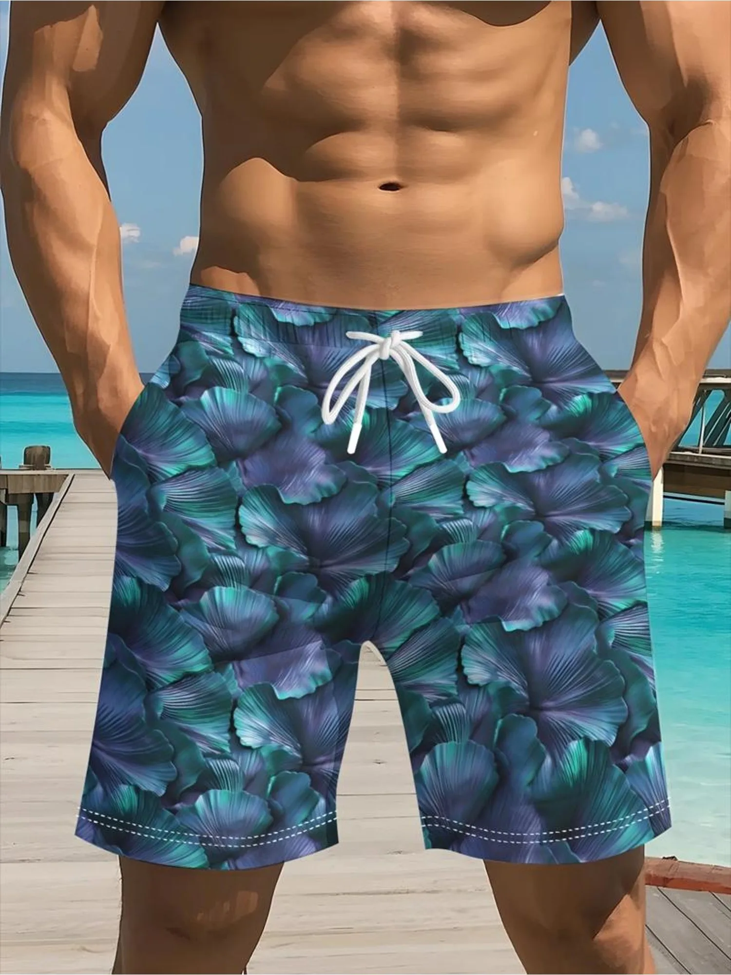 3D Summer Men's Surfing Shorts Swimming Shorts Drawstring Stretch Quick Drying Hawaiian Beach Shorts Couple Clothing