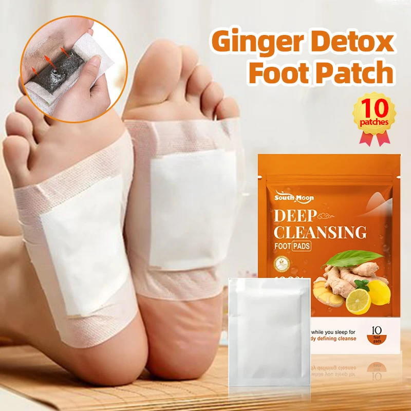 Detox Foot Patches Natural Ginger Bamboo Body Detoxification Toxin Removal Deep Cleansing Slimming Stress Relief Feet Pads 10pcs