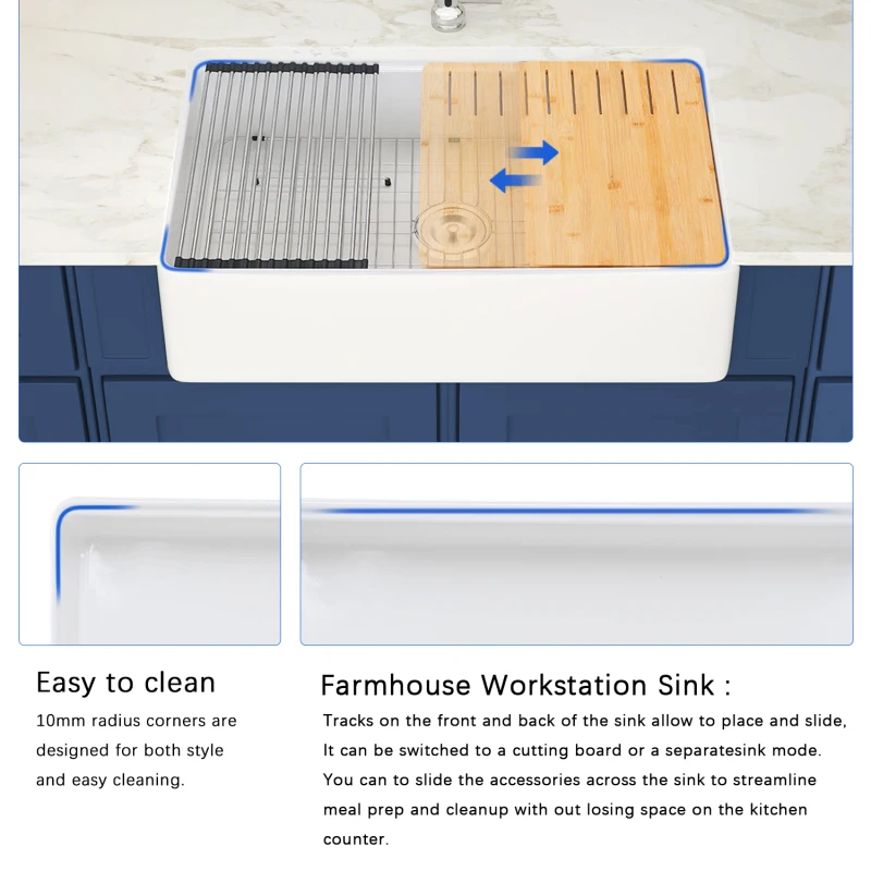 تصميم سهل المقاومة للخدش ومقاوم للخدش ومسار بقع المسار Fireclay 30 لتر × 20 وات محطة عمل المزرعة والمطبخ