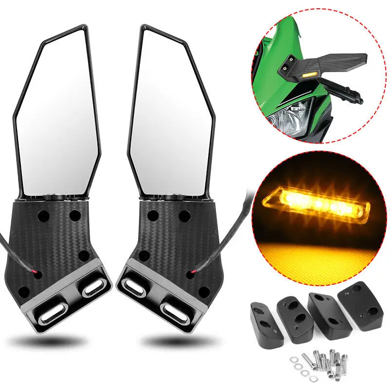 

Motorcycle Mirror Adjustable Rotating Rearview Mirror LED Turn Signal Mirror Signal Lamp for Yamaha Kawasaki Ninja Honda Ducati